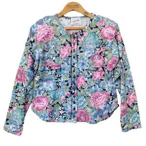 Vintage 90's Floral Crop Top Size M Button Front Tapestry Knit Grunge Coquette